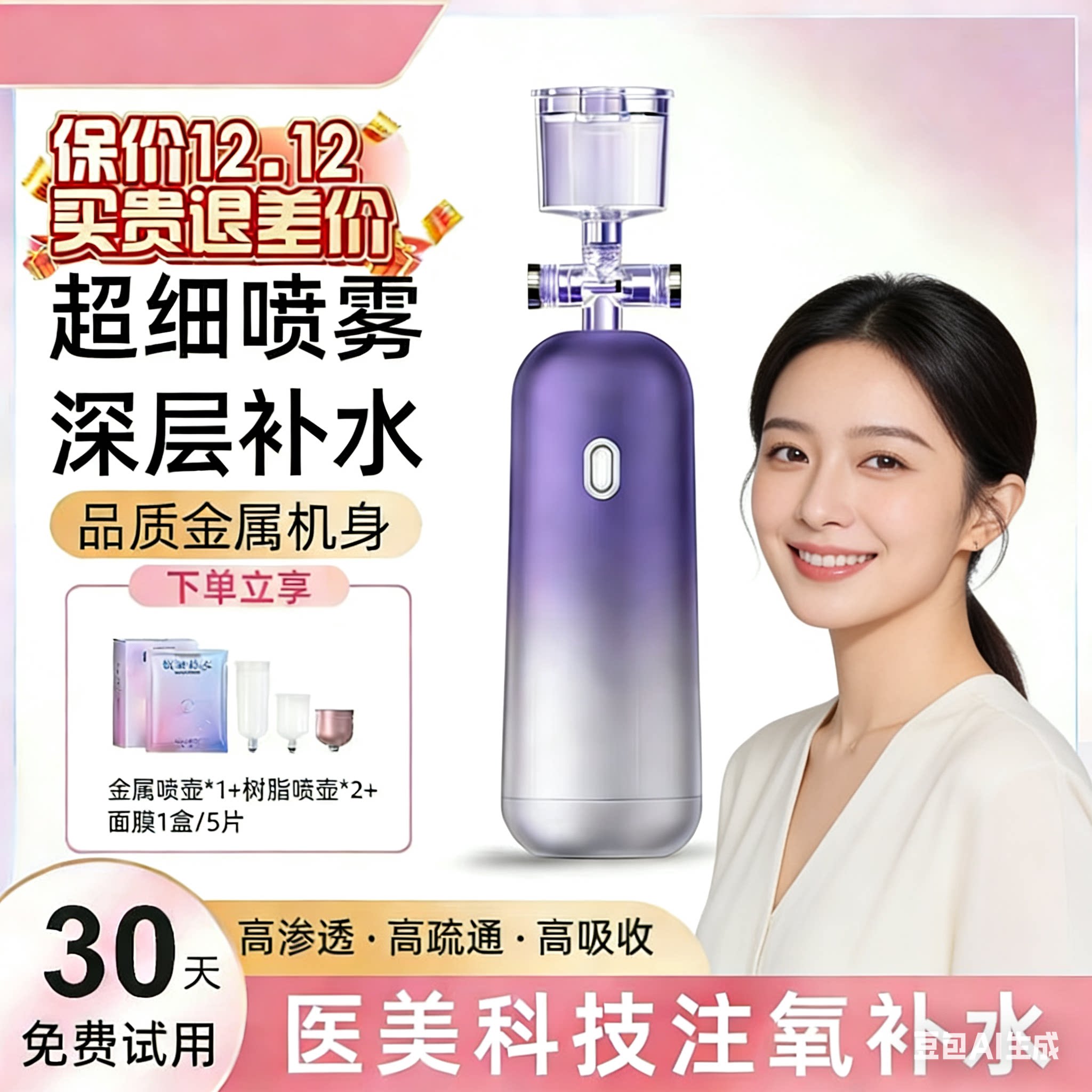 注氧仪家用美容无针水光面部补水精华水导入仪美容院纳米喷雾蒸脸