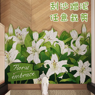 花卉入户门地垫家用耐脏入户地毯门口进门丝圈脚垫玄关防滑大门垫
