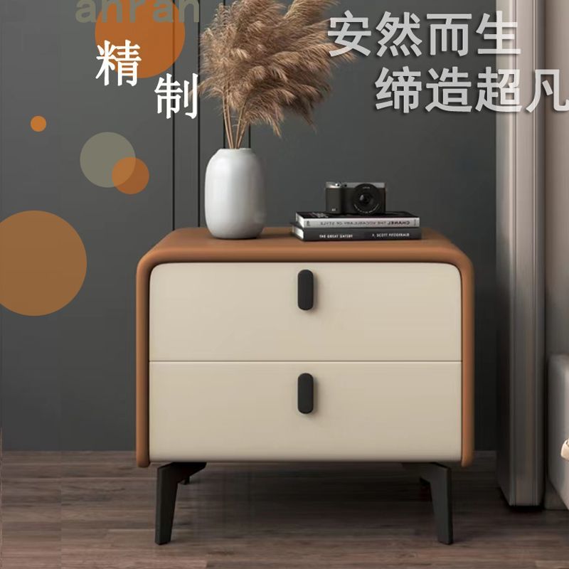 全实木床头柜2023新款卧室家用简约现代皮质极简轻奢免安装床边柜