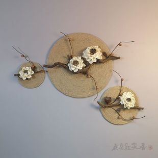 睡莲清韵麻绳墙面装饰画禅意新中式客厅壁饰干花餐厅卧室圆形挂件