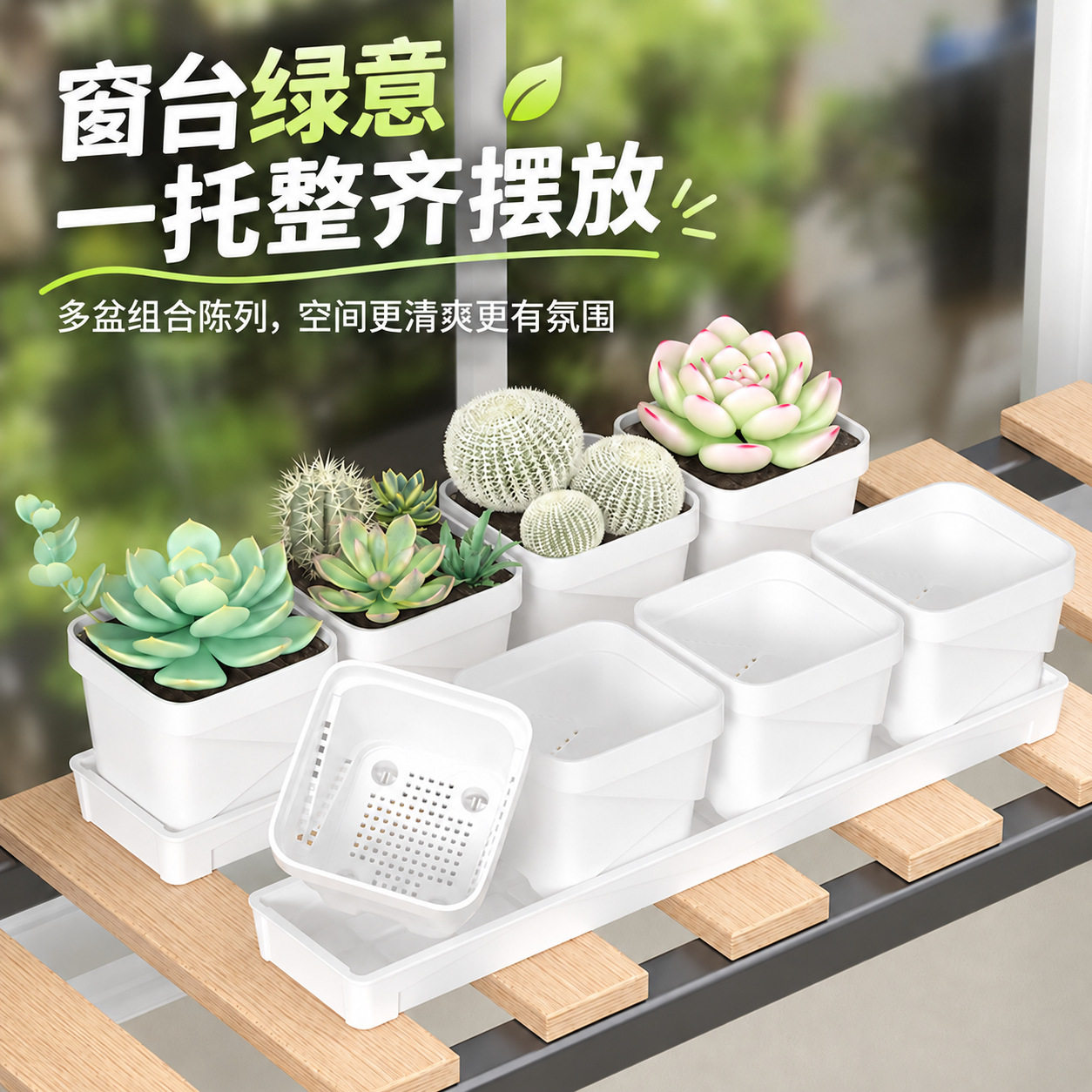控根多肉花盆带托盘塑料加厚小方盆育苗盆简约桌面阳台种植盆