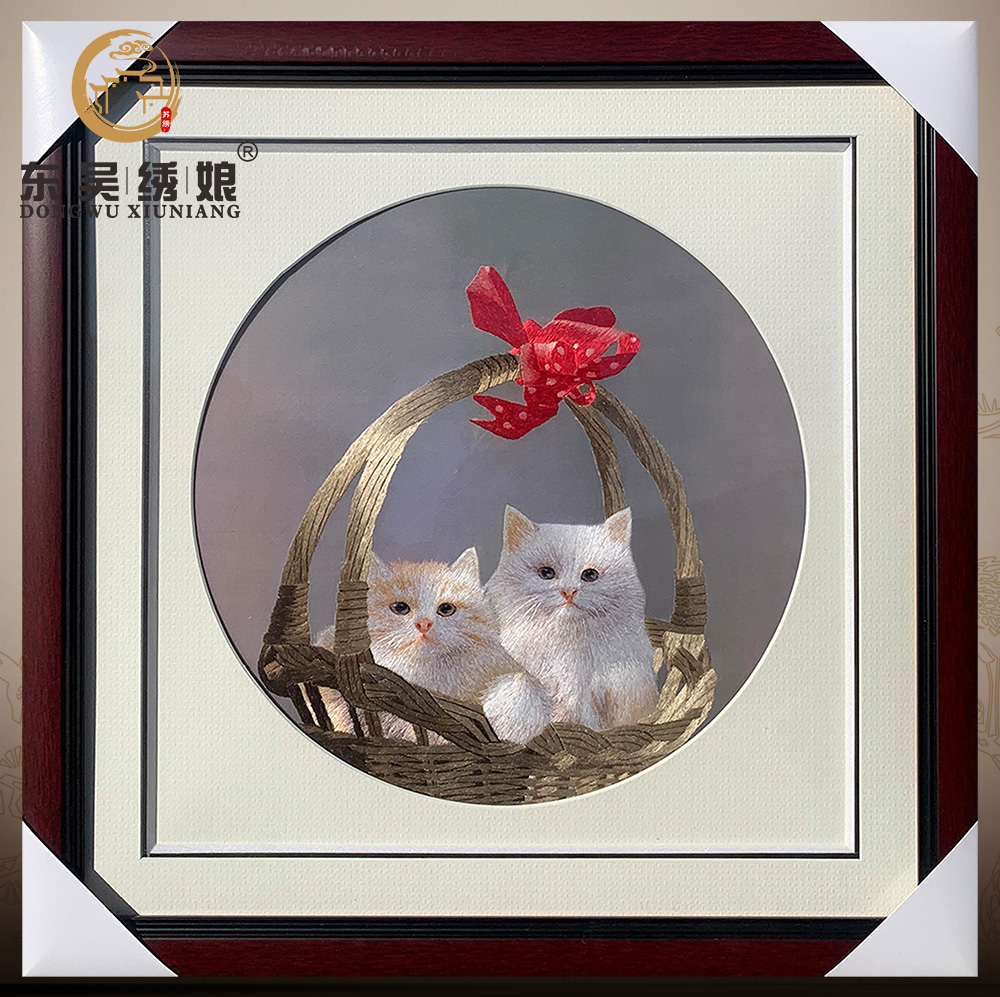 东吴绣娘手工苏绣花猫壁画装饰儿童卧室书房背景墙成品刺绣简约风图片