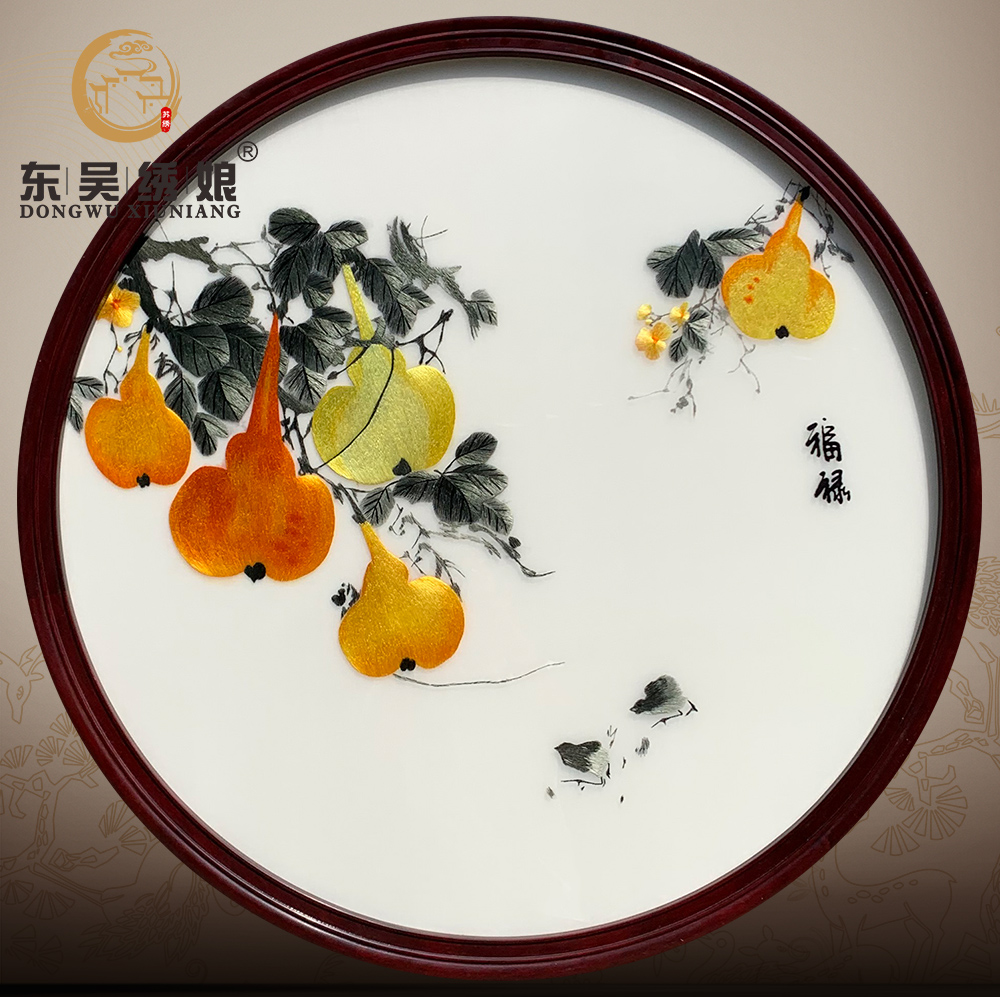 非遗纯手工苏绣装饰画福禄图送长辈祝寿挂画成品葫芦卧室床头书房图片