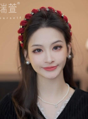 网红爆款新款同款针织毛线红色高颅顶高级头箍头饰发箍FG912