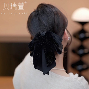 韩版 裙摆高级丝绒蝴蝶结抓夹头饰发饰发卡ZJ398
