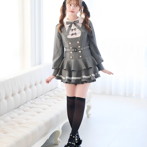 lizlisa三穿娃娃领条纹连衣裙