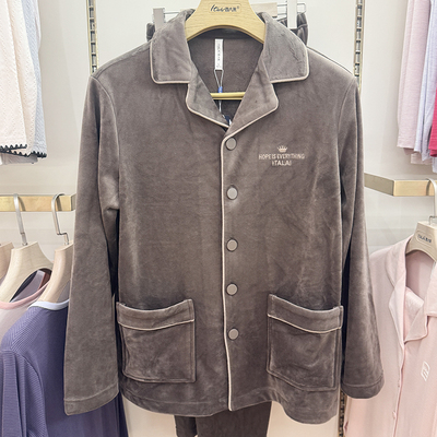 意大莱男士贝贝绒加厚睡衣情侣长袖开衫秋冬家居服套装6874/6974