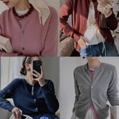 时髦知识分子细腻软糯纯色100%羊毛针织开衫 TOP家叠穿法则 法式