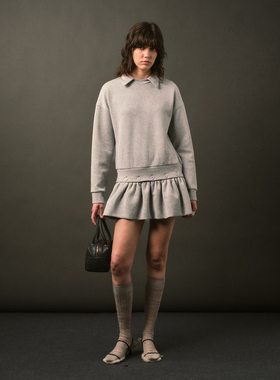 TOP家 实穿减龄 法式复古结构主义可拆卸翻领与裙摆 卫衣连衣裙