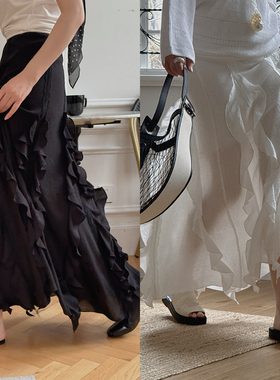 TOP家 层层叠叠 法式浪漫复古氛围感飘逸堆叠荷叶边松紧腰半身裙