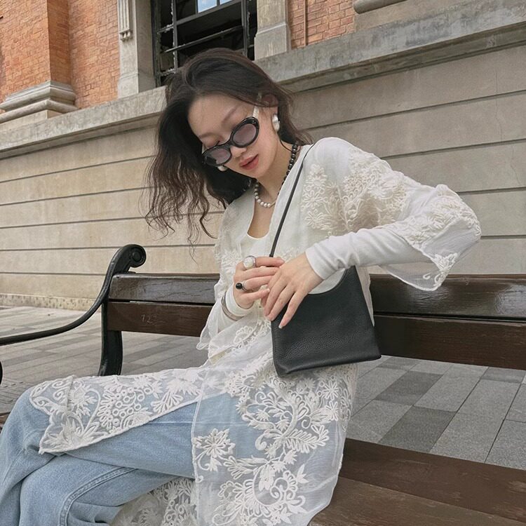 TOP家 松弛意境 法式浪漫复古叠穿高搭配 重工刺绣长款纱雾开衫女