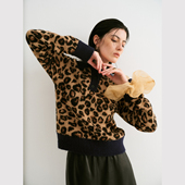 毛衣 TOP家 多用围巾 经典 轮回POLO领撞色豹纹长袖 时髦复古 法式