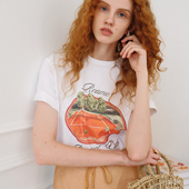 马蒂斯橘调 法式 复古夏日元 TOP家 气氛围感印花棉感针织短袖 t恤