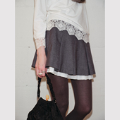 TOP家 复古时髦减龄双层撞色裙摆羊毛呢半身裙 法式 轻通勤 学院风