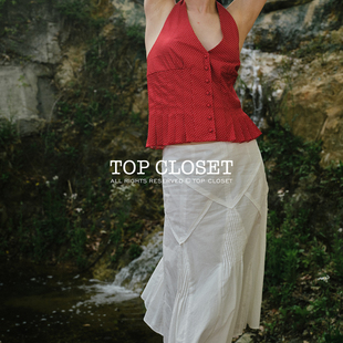 复古 小众设计轻盈灵动艺术感宽松裙摆藏肉显瘦白半裙 法式 TOP家