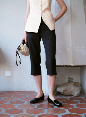 TOP家 时髦人B败capri pants 法式复古经典黑色直筒铅笔裤七分裤