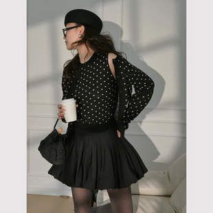 针织开衫 TOP家 浪漫优雅波点针织提花羊毛混纺背心 法式 时髦复古