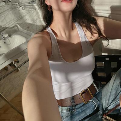 TOP家 时髦好穿 法式复古简约 自带胸垫高舒适度U领修身针织吊带