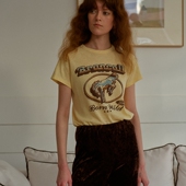 TOP家 竹节棉t恤 西部街头风胶片感马驹印花圆领短袖 时髦复古 美式