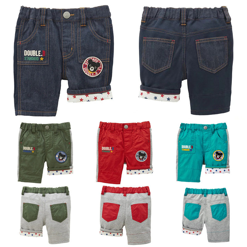 男童卡通黑熊短裤 日系卡通可爱帅气字母徽章刺绣六分裤