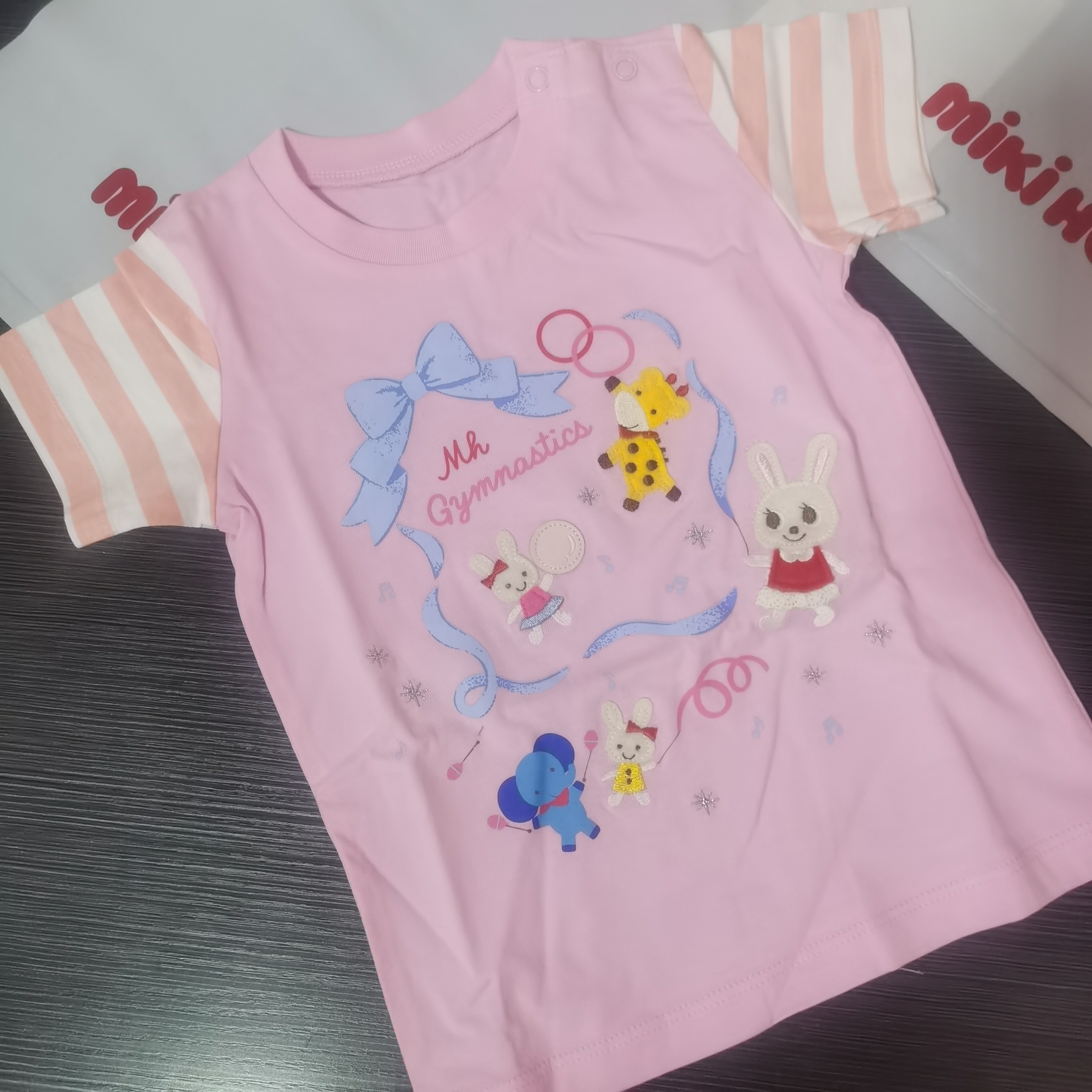 日系童装女童卡通熊兔刺绣运动会短袖上衣