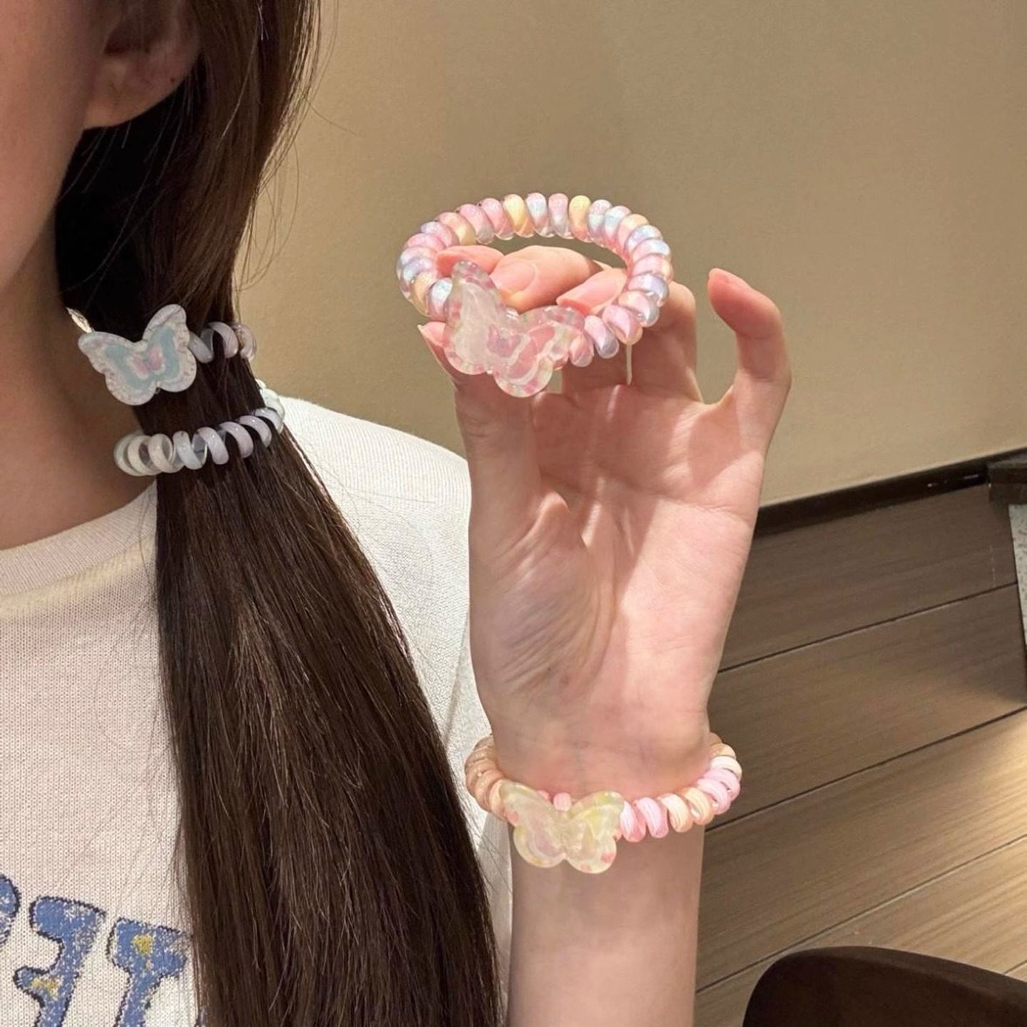 渐变色蝴蝶电话线发圈2025新款少女心高弹力头绳马尾扎头发绳发饰,饰品/流行首饰/时尚饰品新,发饰,淘宝优惠券,粉丝福利购,淘宝优惠卷