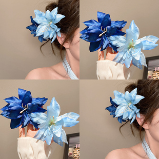 仿真百合花发夹指尖生花拍照发卡春夏女侧边夹夹子头花头饰氛围感