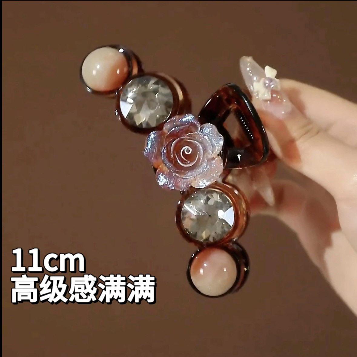 高级感精致闪钻晕染花朵抓夹盘发图片