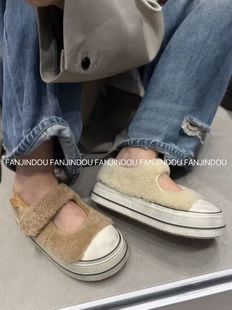 金豆欧货2025冬季新款真皮厚底勃肯鞋女外穿皮毛一体包头拖鞋羊毛