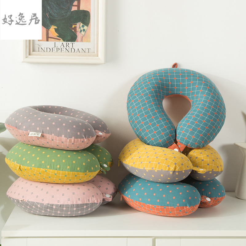 柔软弹力记忆棉格纹飞机午休枕