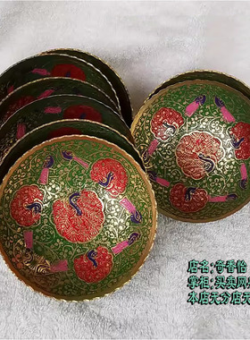 尼泊尔纯铜彩绘孔雀碗七支八供碗