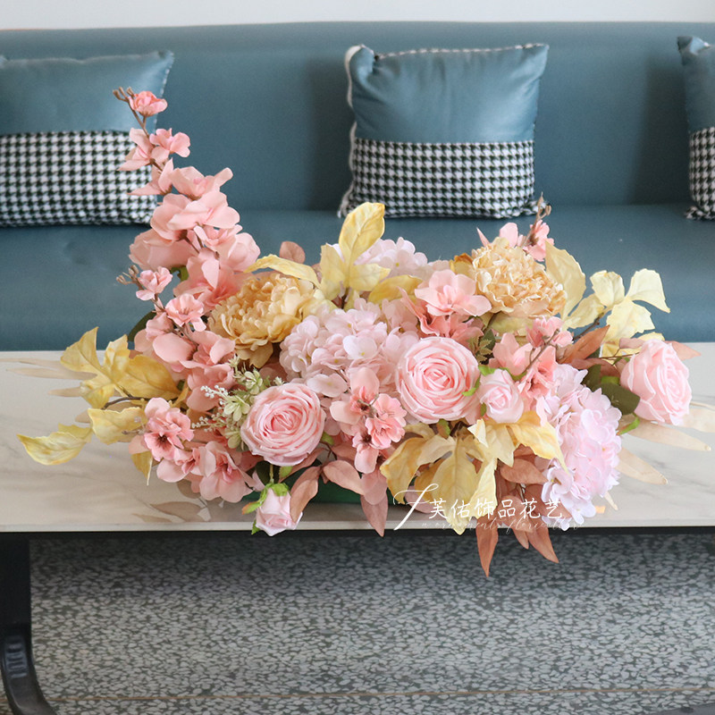 仿真花会议桌花摆花办公室摆件仿干花卉演讲台花长形茶几装饰花艺
