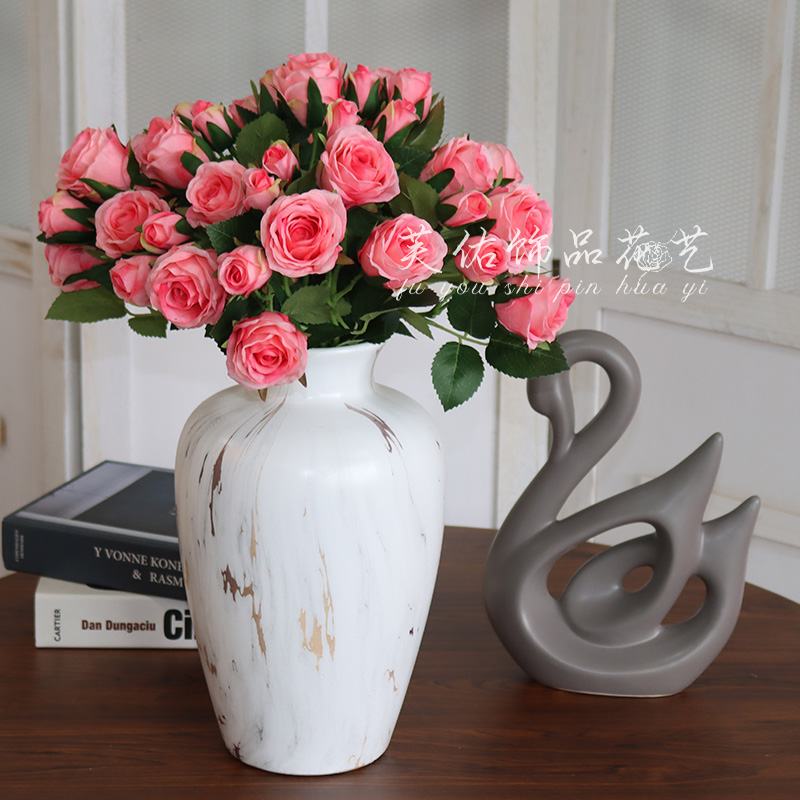 家居装饰插花瓶多头玫瑰仿真花