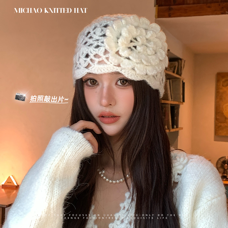 秋冬季手工针织帽子显脸小毛线帽