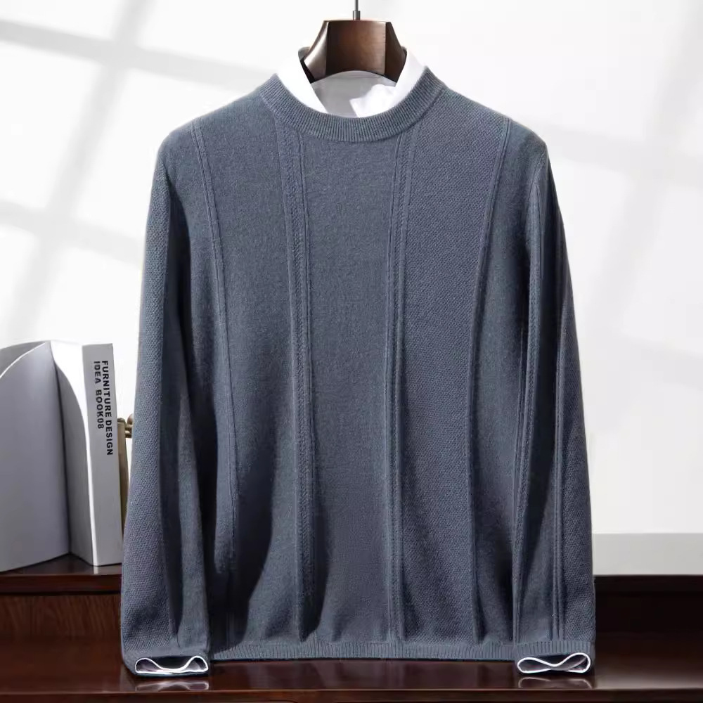 秋冬季新款圆领100纯羊毛衫男士长袖套头毛衣休闲商务针织打底衫