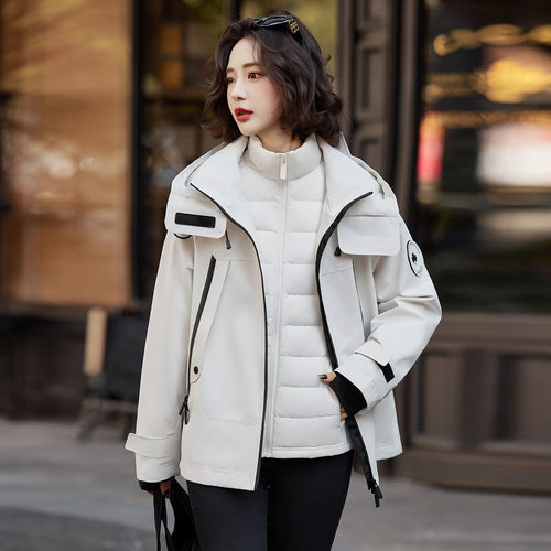 连帽外套90鹅绒羽绒服女2025冬新款设计感两件套保暖外套 GE6668