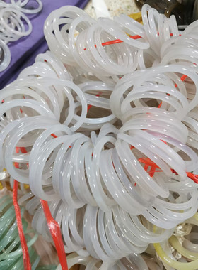 包邮天然玛瑙灰白月光绿蓝粉芙蓉色圆条手镯/美人镯6毫米玉髓女生