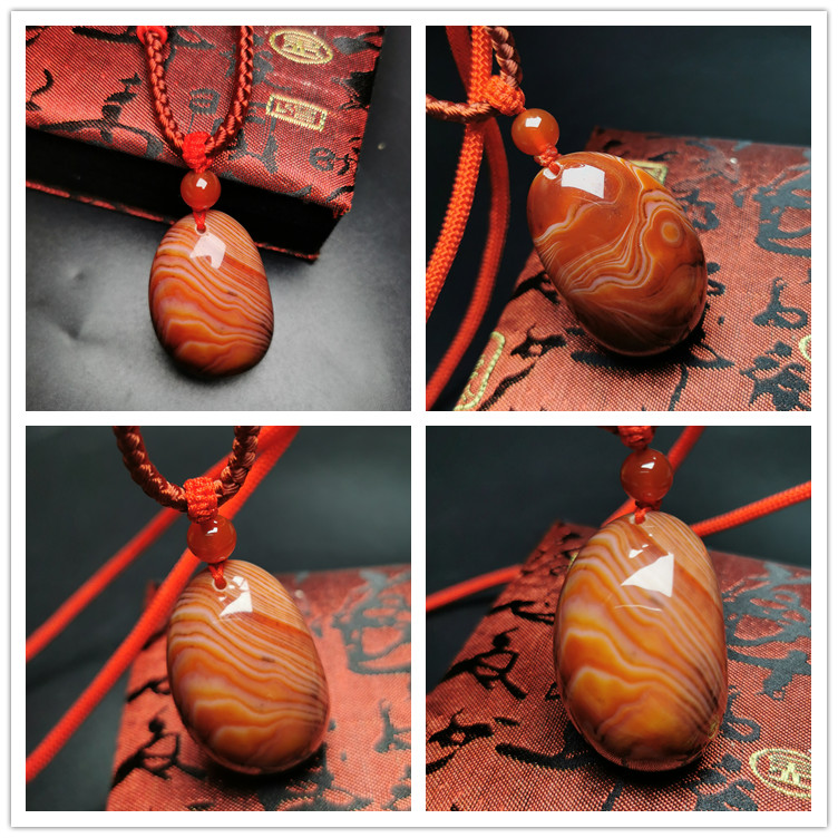 包邮纯天然红缠丝玛瑙天眼玉髓吊坠原石水滴抛光挂件毛衣链佳飞龙