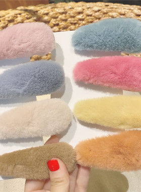 韩国ins仿兔毛毛绒发夹网红秋冬甜美少女刘海夹子发卡侧边夹头饰