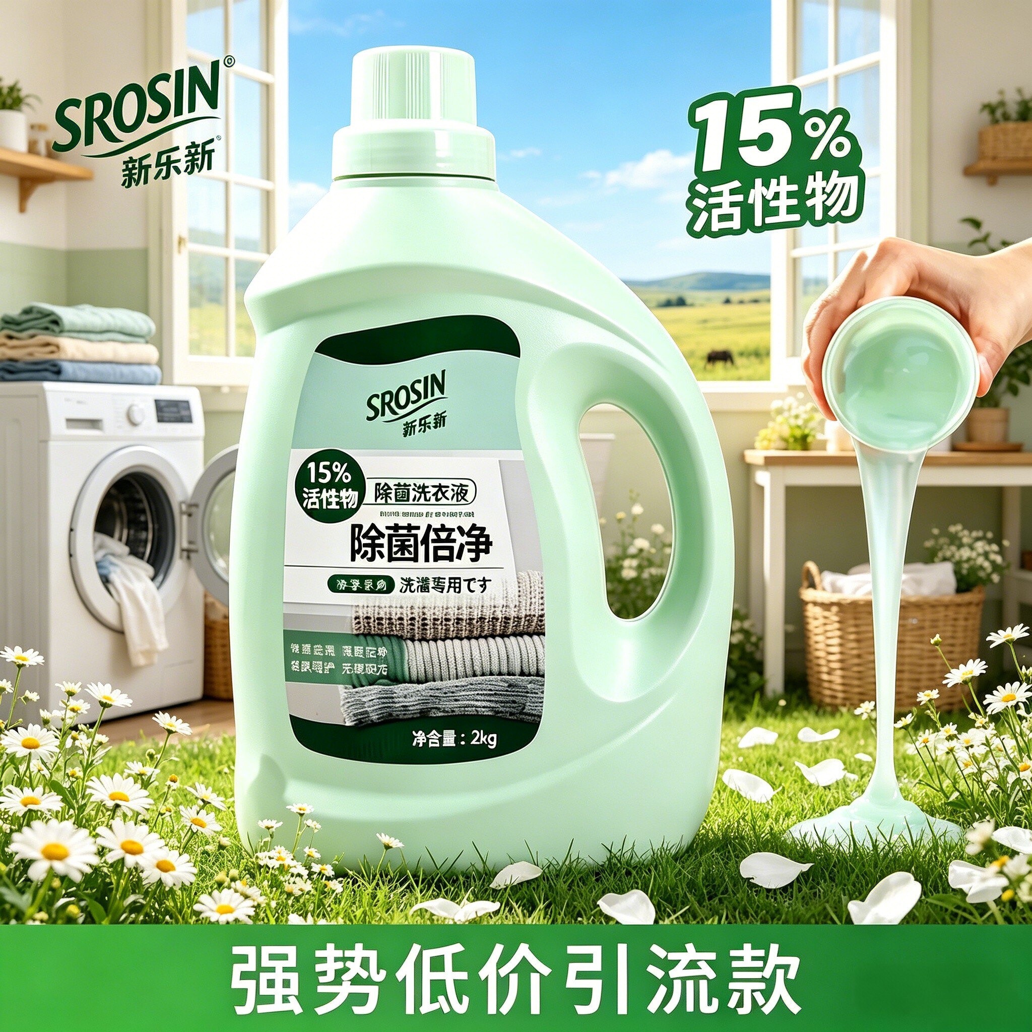 新乐新除菌倍净洗衣液2kg多效去污渍除菌除螨香氛味洁净护手正品图片
