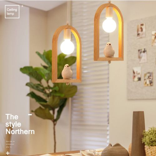 北欧风原木美式乡村小鸟吊灯创意