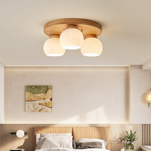 卧室灯北欧原木吸顶灯日式侘寂风