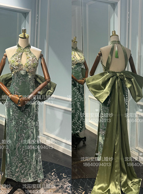 Selene chow正品新娘旗袍晨袍晚礼服新款修身主持年会礼服出租