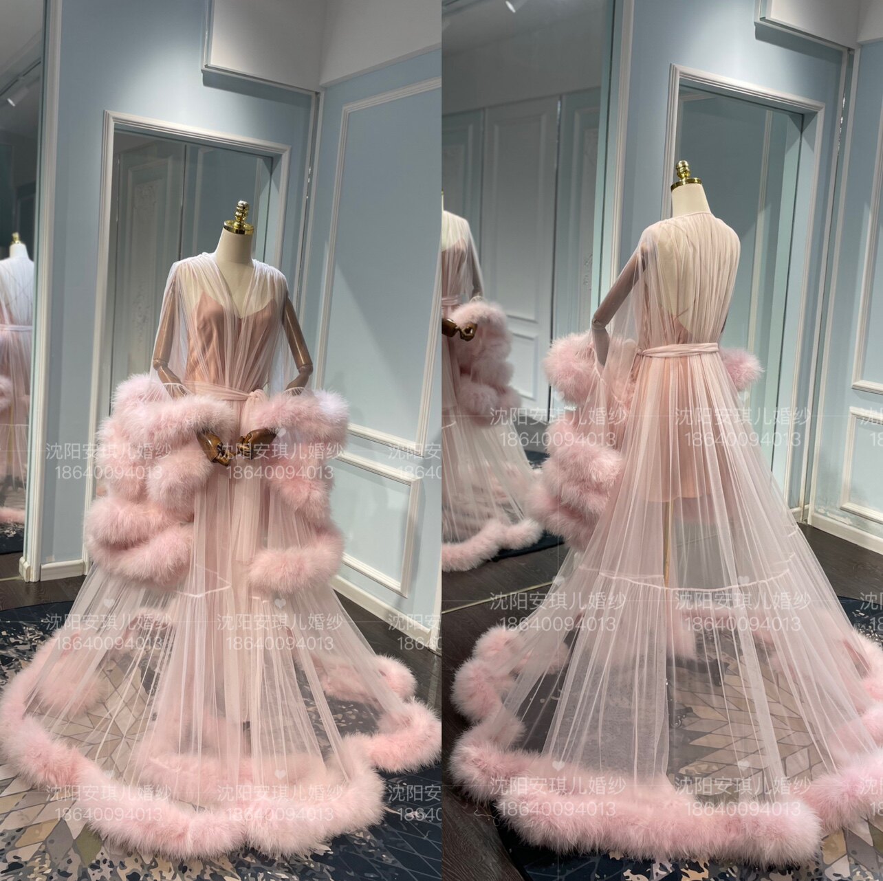 出租新娘婚礼结婚新款高级礼服出门坐床九尾狐两件套长款睡袍晨袍