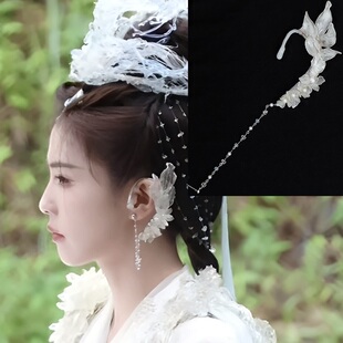 临江仙李青月同款耳饰耳钉耳挂白鹿同款长流苏白花朵耳环古风汉服