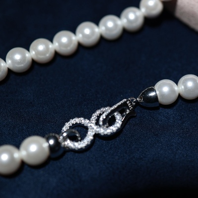 diy饰品配件 纯银s925扣头8八字项链金色银色女锆石镶钻 图珍珠8m