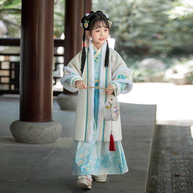 宋制儿童汉服唐装2025加厚冬装新款加绒古风襦裙子套装女宝服拜年