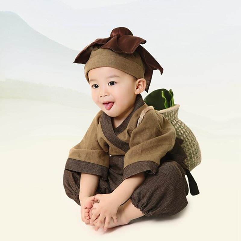 小药童愚公移山中国风宝宝拍照汉服国学书童儿童锄禾古装服装棉麻