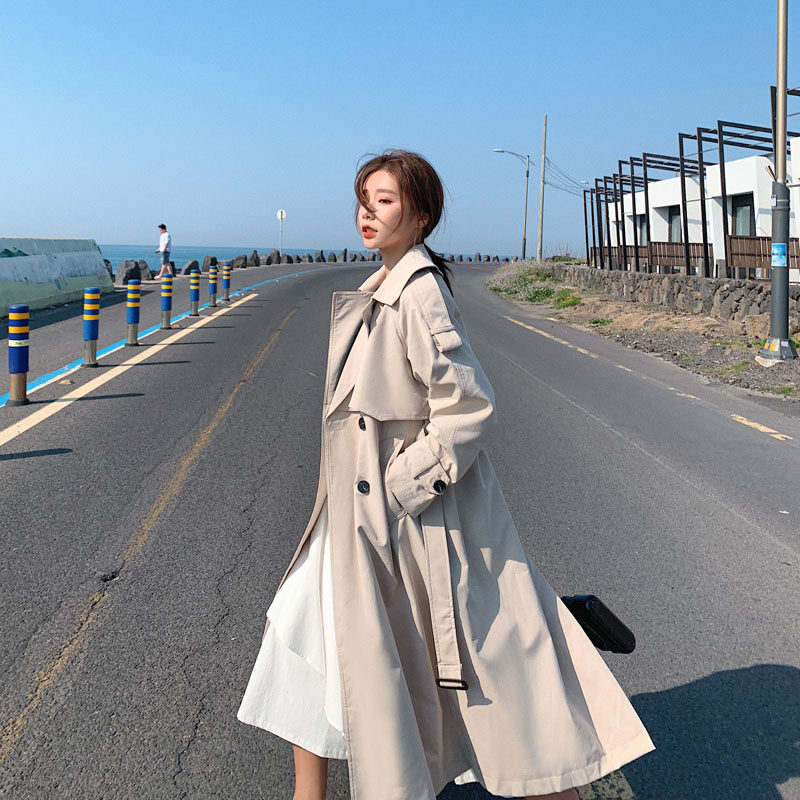 长款风衣女过膝 英伦风waitmore大衣 学生韩版宽松外衣2020新款潮