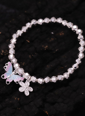 2025年珐琅彩蝴蝶花朵手链蓝紫色时尚设计款显白爆款手工包邮